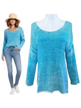 Tommy Bahama Open Knit Pullover Sweater Turquoise S